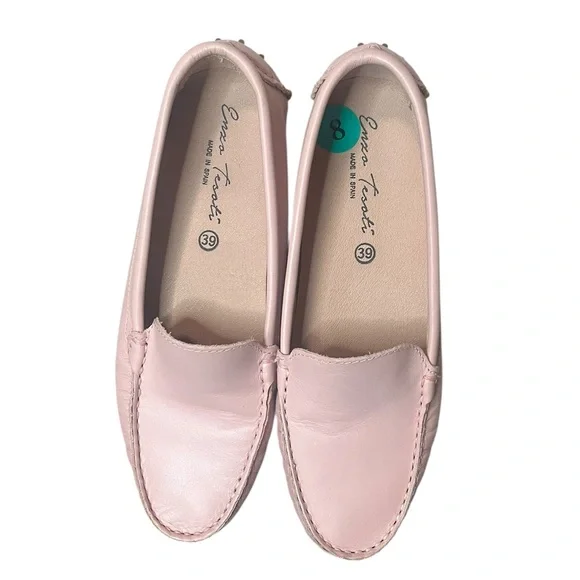 ENZO TESOTI Pale Pink Leather Driving Shoe Loafer Made in Spain Women's Size 8 - Picture 2 of 7
